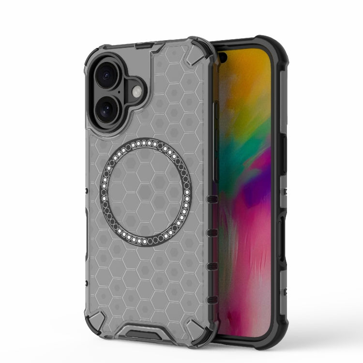 For iPhone 16 Honeycomb Magnetic Ring Shockproof Phone Case(Black) - iPhone 16 Cases by PMC Jewellery | Online Shopping South Africa | PMC Jewellery | Buy Now Pay Later Mobicred