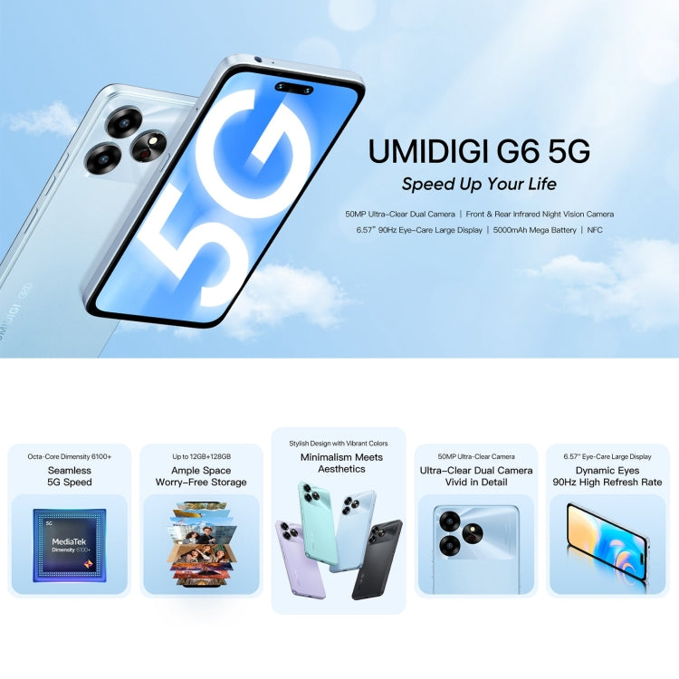 [HK Warehouse] UMIDIGI G6 5G, 6GB+128GB, Face ID Identification, 6.6 inch UMIDIGI OS Dimensity 6100+ 5G Octa Core, Network: 5G(Lake Green) - UMIDIGI by UMIDIGI | Online Shopping South Africa | PMC Jewellery | Buy Now Pay Later Mobicred