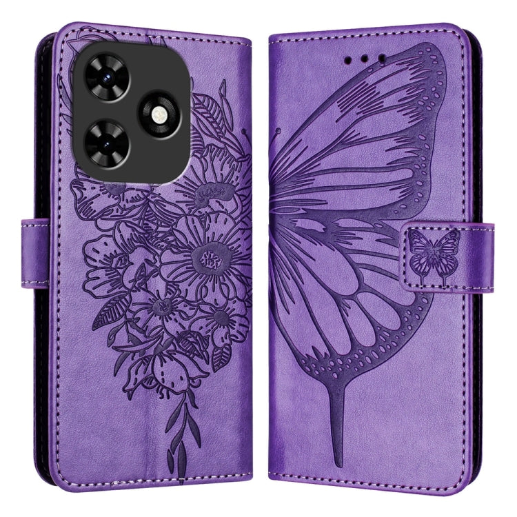 For Tecno Spark Go 2024 / Spark 20C Embossed Butterfly Leather Phone Case(Light Purple) - Tecno Cases by PMC Jewellery | Online Shopping South Africa | PMC Jewellery | Buy Now Pay Later Mobicred