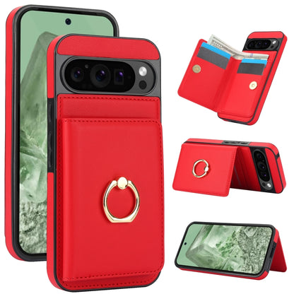 For Google Pixel 9 RFID Anti-theft Card Ring Holder Phone Case(Red) - Google Cases by PMC Jewellery | Online Shopping South Africa | PMC Jewellery | Buy Now Pay Later Mobicred