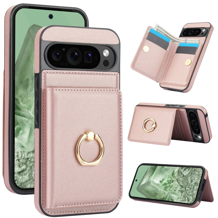 For Google Pixel 9 RFID Anti-theft Card Ring Holder Phone Case(Rose Gold) - Google Cases by PMC Jewellery | Online Shopping South Africa | PMC Jewellery | Buy Now Pay Later Mobicred