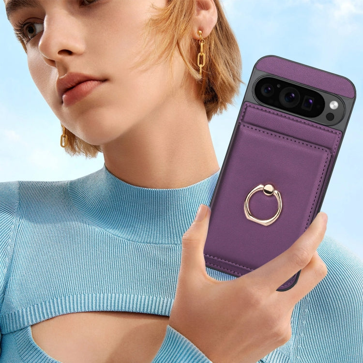 For Google Pixel 9 RFID Anti-theft Card Ring Holder Phone Case(Dark Purple) - Google Cases by PMC Jewellery | Online Shopping South Africa | PMC Jewellery | Buy Now Pay Later Mobicred