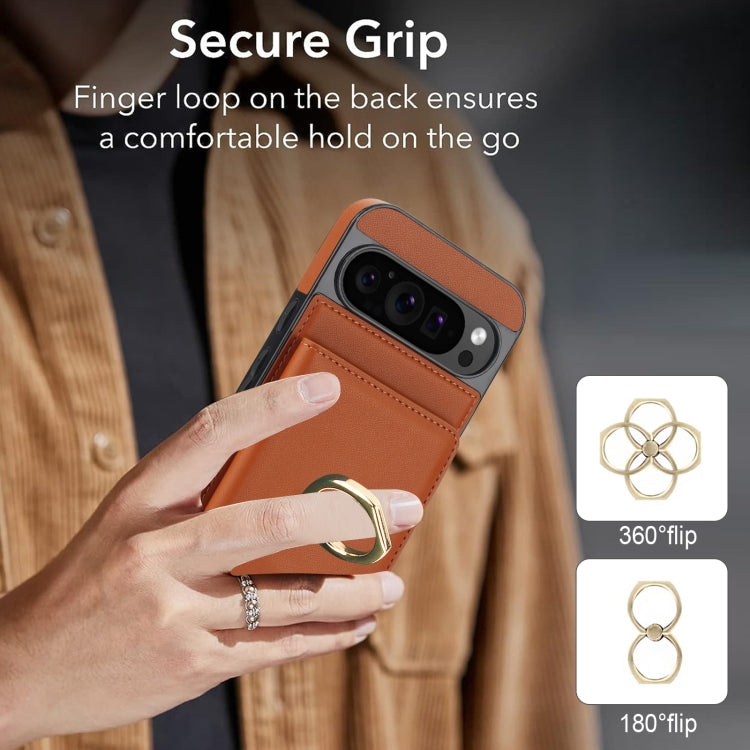 For Google Pixel 9 RFID Anti-theft Card Ring Holder Phone Case(Brown) - Google Cases by PMC Jewellery | Online Shopping South Africa | PMC Jewellery | Buy Now Pay Later Mobicred