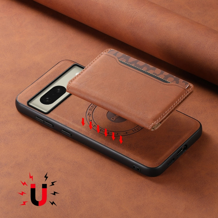 For Google Pixel 8 Denior D13 Retro Texture Leather MagSafe Card Bag Phone Case(Brown) - Google Cases by Denior | Online Shopping South Africa | PMC Jewellery | Buy Now Pay Later Mobicred