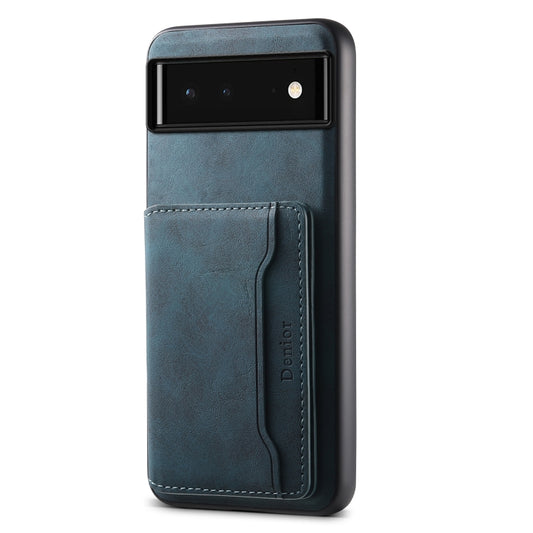 For Google Pixel 6 Denior D13 Retro Texture Leather MagSafe Card Bag Phone Case(Blue) - Google Cases by Denior | Online Shopping South Africa | PMC Jewellery | Buy Now Pay Later Mobicred