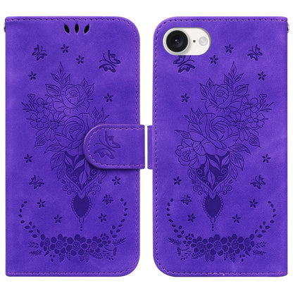 For iPhone SE 2024 Butterfly Rose Embossed Leather Phone Case(Purple) - More iPhone Cases by PMC Jewellery | Online Shopping South Africa | PMC Jewellery | Buy Now Pay Later Mobicred