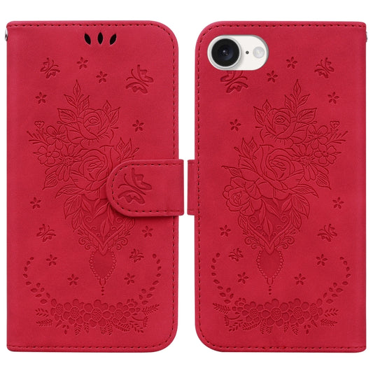 For iPhone SE 2024 Butterfly Rose Embossed Leather Phone Case(Red) - More iPhone Cases by PMC Jewellery | Online Shopping South Africa | PMC Jewellery | Buy Now Pay Later Mobicred