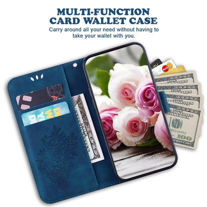 For iPhone 16 Pro Butterfly Rose Embossed Leather Phone Case(Blue) - iPhone 16 Pro Cases by PMC Jewellery | Online Shopping South Africa | PMC Jewellery | Buy Now Pay Later Mobicred