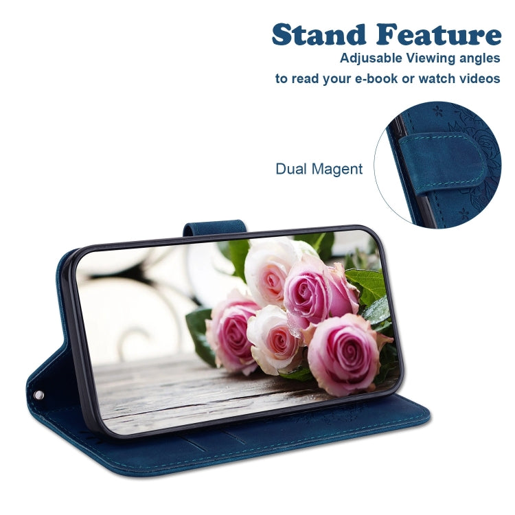 For iPhone 16 Pro Butterfly Rose Embossed Leather Phone Case(Blue) - iPhone 16 Pro Cases by PMC Jewellery | Online Shopping South Africa | PMC Jewellery | Buy Now Pay Later Mobicred