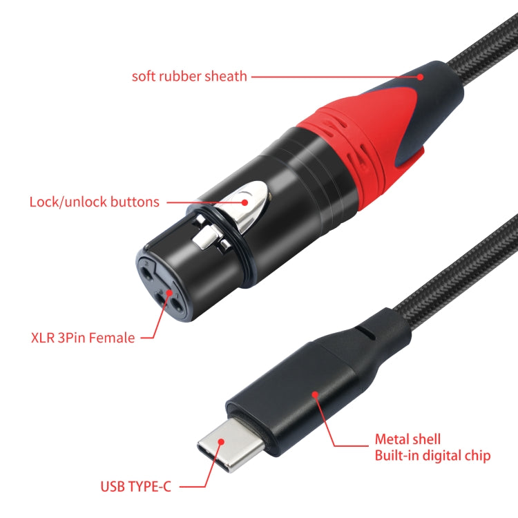 TY03RE Type-C Male to XLR Female Audio Cable for Dynamic Microphone, Length:3m(Black) - Microphone Audio Cable & Connector by PMC Jewellery | Online Shopping South Africa | PMC Jewellery | Buy Now Pay Later Mobicred