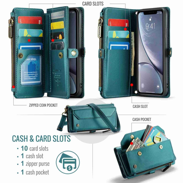 For iPhone XR CaseMe C36 Card Slots Zipper Wallet RFID Anti-theft Leather Phone Case(Blue-green) - More iPhone Cases by CaseMe | Online Shopping South Africa | PMC Jewellery | Buy Now Pay Later Mobicred