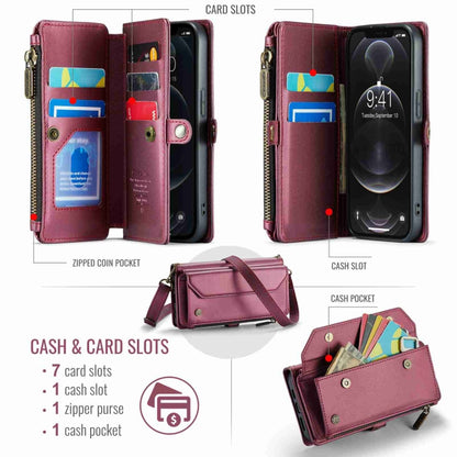 For iPhone 12 Pro Max CaseMe C36 Card Slots Zipper Wallet RFID Anti-theft Leather Phone Case(Wine Red) - iPhone 12 Pro Max Cases by CaseMe | Online Shopping South Africa | PMC Jewellery | Buy Now Pay Later Mobicred