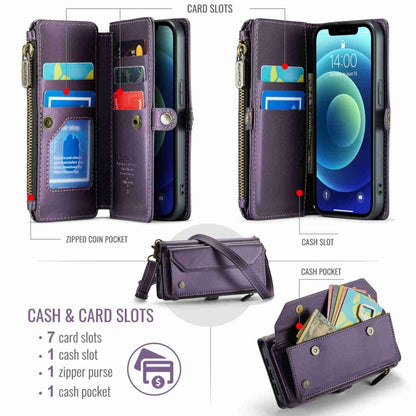 For iPhone 12 CaseMe C36 Card Slots Zipper Wallet RFID Anti-theft Leather Phone Case(Purple) - iPhone 12 / 12 Pro Cases by CaseMe | Online Shopping South Africa | PMC Jewellery | Buy Now Pay Later Mobicred