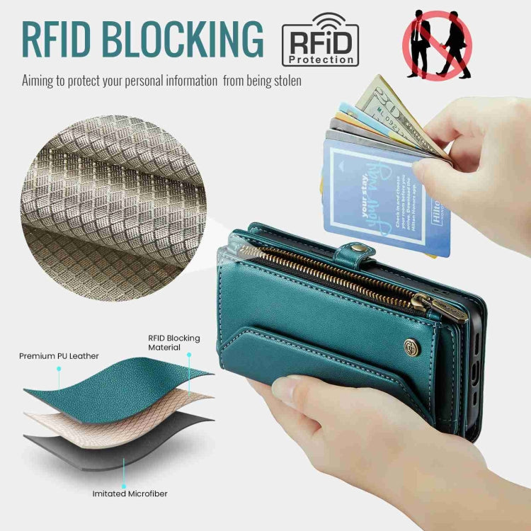 For iPhone 12 CaseMe C36 Card Slots Zipper Wallet RFID Anti-theft Leather Phone Case(Blue-green) - iPhone 12 / 12 Pro Cases by CaseMe | Online Shopping South Africa | PMC Jewellery | Buy Now Pay Later Mobicred