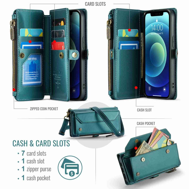 For iPhone 12 mini CaseMe C36 Card Slots Zipper Wallet RFID Anti-theft Leather Phone Case(Blue-green) - iPhone 12 mini Cases by CaseMe | Online Shopping South Africa | PMC Jewellery | Buy Now Pay Later Mobicred