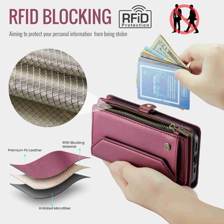 For iPhone 12 mini CaseMe C36 Card Slots Zipper Wallet RFID Anti-theft Leather Phone Case(Wine Red) - iPhone 12 mini Cases by CaseMe | Online Shopping South Africa | PMC Jewellery | Buy Now Pay Later Mobicred