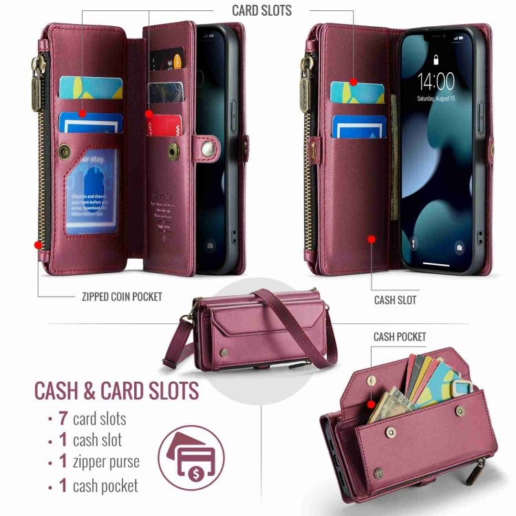 For iPhone 13 Pro CaseMe C36 Card Slots Zipper Wallet RFID Anti-theft Leather Phone Case(Wine Red) - iPhone 13 Pro Cases by CaseMe | Online Shopping South Africa | PMC Jewellery | Buy Now Pay Later Mobicred