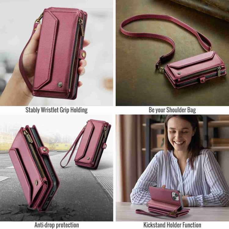 For iPhone 14 CaseMe C36 Card Slots Zipper Wallet RFID Anti-theft Leather Phone Case(Wine Red) - iPhone 14 Cases by CaseMe | Online Shopping South Africa | PMC Jewellery | Buy Now Pay Later Mobicred