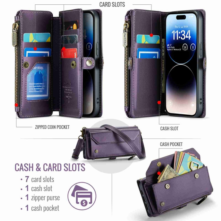 For iPhone 14 Pro Max CaseMe C36 Card Slots Zipper Wallet RFID Anti-theft Leather Phone Case(Purple) - iPhone 14 Pro Max Cases by CaseMe | Online Shopping South Africa | PMC Jewellery | Buy Now Pay Later Mobicred