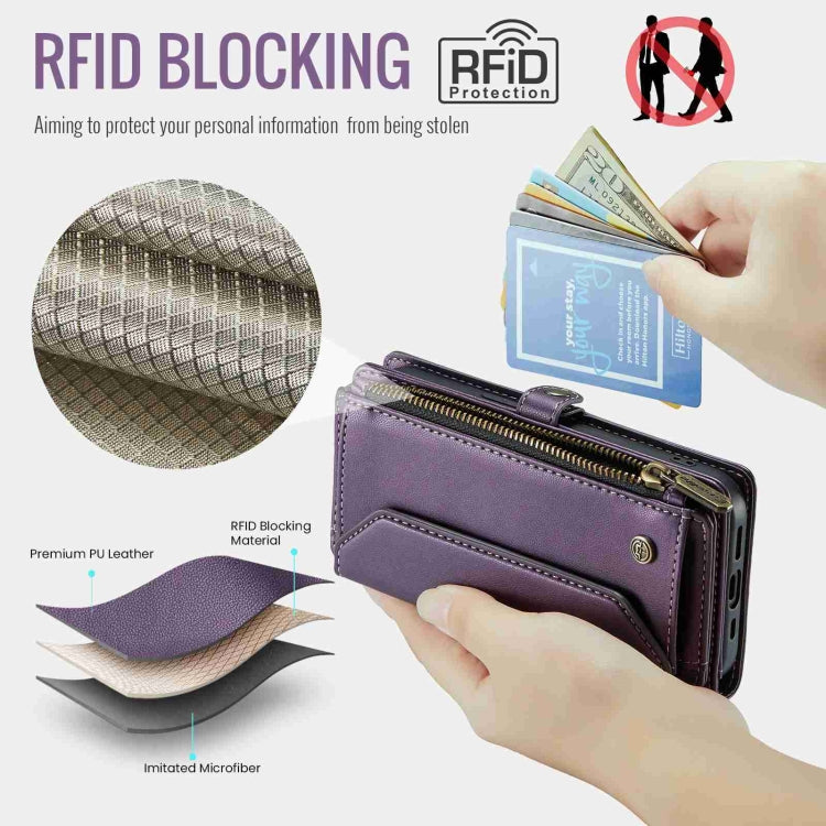 For iPhone 15 CaseMe C36 Card Slots Zipper Wallet RFID Anti-theft Leather Phone Case(Purple) - iPhone 15 Cases by CaseMe | Online Shopping South Africa | PMC Jewellery | Buy Now Pay Later Mobicred