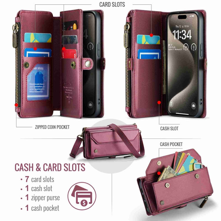 For iPhone 15 Pro Max CaseMe C36 Card Slots Zipper Wallet RFID Anti-theft Leather Phone Case(Wine Red) - iPhone 15 Pro Max Cases by CaseMe | Online Shopping South Africa | PMC Jewellery | Buy Now Pay Later Mobicred