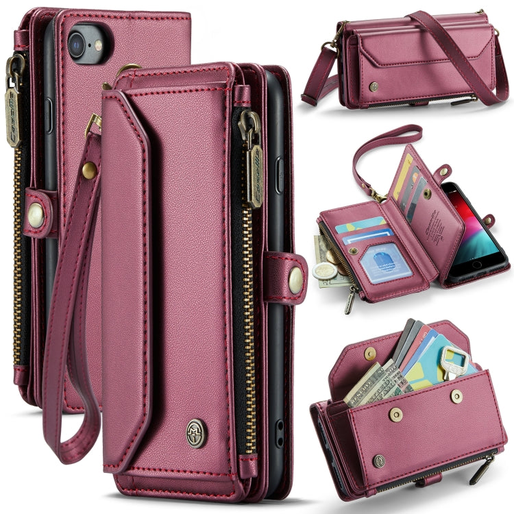 For iPhone 8 / 7 / 6 CaseMe C36 Card Slots Zipper Wallet RFID Anti-theft Leather Phone Case(Wine Red) - More iPhone Cases by CaseMe | Online Shopping South Africa | PMC Jewellery | Buy Now Pay Later Mobicred