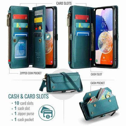 For Samsung Galaxy A14 5G / 4G CaseMe C36 Card Slots Zipper Wallet RFID Anti-theft Leather Phone Case(Blue-green) - Galaxy Phone Cases by CaseMe | Online Shopping South Africa | PMC Jewellery | Buy Now Pay Later Mobicred