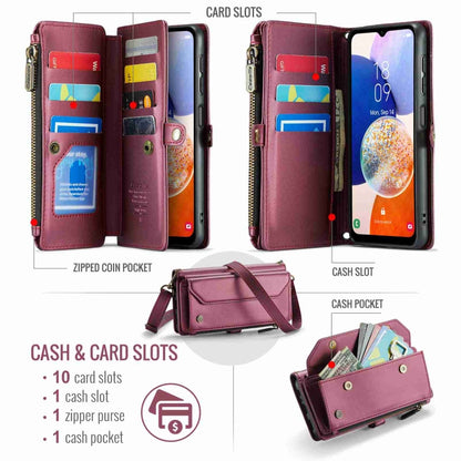 For Samsung Galaxy A14 5G / 4G CaseMe C36 Card Slots Zipper Wallet RFID Anti-theft Leather Phone Case(Wine Red) - Galaxy Phone Cases by CaseMe | Online Shopping South Africa | PMC Jewellery | Buy Now Pay Later Mobicred