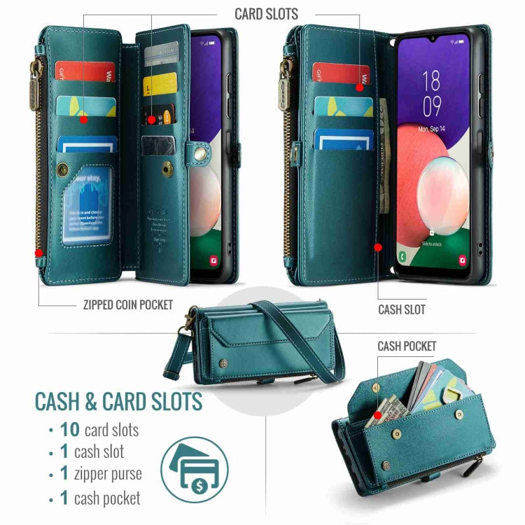 For Samsung Galaxy A22 5G CaseMe C36 Card Slots Zipper Wallet RFID Anti-theft Leather Phone Case(Blue-green) - Galaxy Phone Cases by CaseMe | Online Shopping South Africa | PMC Jewellery | Buy Now Pay Later Mobicred