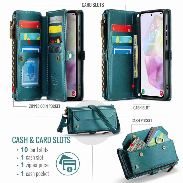 For Samsung Galaxy A35 5G CaseMe C36 Card Slots Zipper Wallet RFID Anti-theft Leather Phone Case(Blue-green) - Galaxy Phone Cases by CaseMe | Online Shopping South Africa | PMC Jewellery | Buy Now Pay Later Mobicred