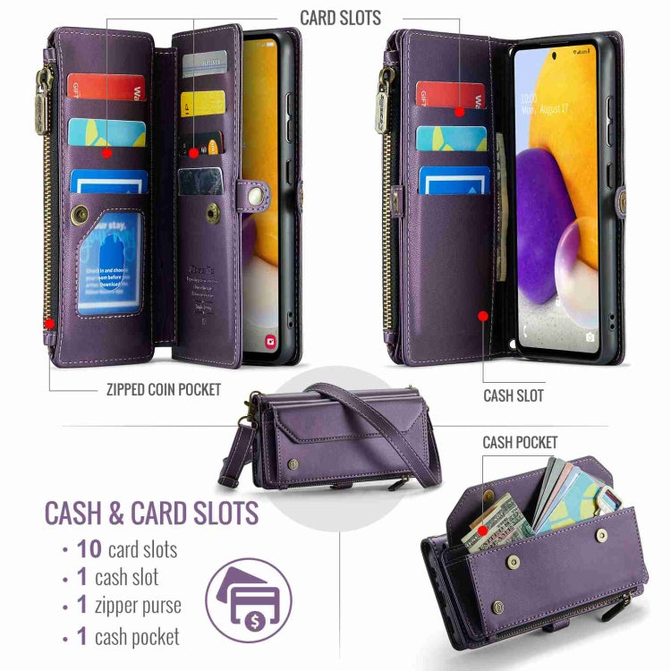 For Samsung Galaxy A72 CaseMe C36 Card Slots Zipper Wallet RFID Anti-theft Leather Phone Case(Purple) - Galaxy Phone Cases by CaseMe | Online Shopping South Africa | PMC Jewellery | Buy Now Pay Later Mobicred