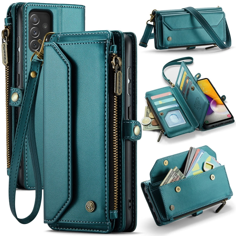 For Samsung Galaxy A72 CaseMe C36 Card Slots Zipper Wallet RFID Anti-theft Leather Phone Case(Blue-green) - Galaxy Phone Cases by CaseMe | Online Shopping South Africa | PMC Jewellery | Buy Now Pay Later Mobicred