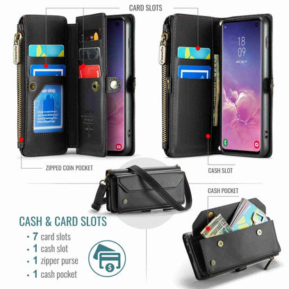 For Samsung Galaxy S10 CaseMe C36 Card Slots Zipper Wallet RFID Anti-theft Leather Phone Case(Black) - Galaxy Phone Cases by CaseMe | Online Shopping South Africa | PMC Jewellery | Buy Now Pay Later Mobicred