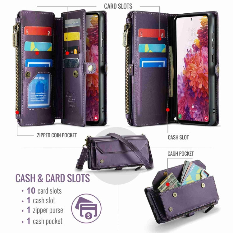 For Samsung Galaxy S20 FE CaseMe C36 Card Slots Zipper Wallet RFID Anti-theft Leather Phone Case(Purple) - Galaxy S20 FE Cases by CaseMe | Online Shopping South Africa | PMC Jewellery | Buy Now Pay Later Mobicred