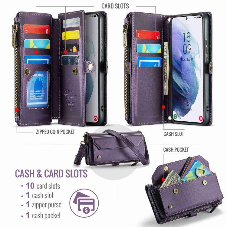 For Samsung Galaxy S21+ 5G CaseMe C36 Card Slots Zipper Wallet RFID Anti-theft Leather Phone Case(Purple) - Galaxy S21+ 5G Cases by CaseMe | Online Shopping South Africa | PMC Jewellery | Buy Now Pay Later Mobicred