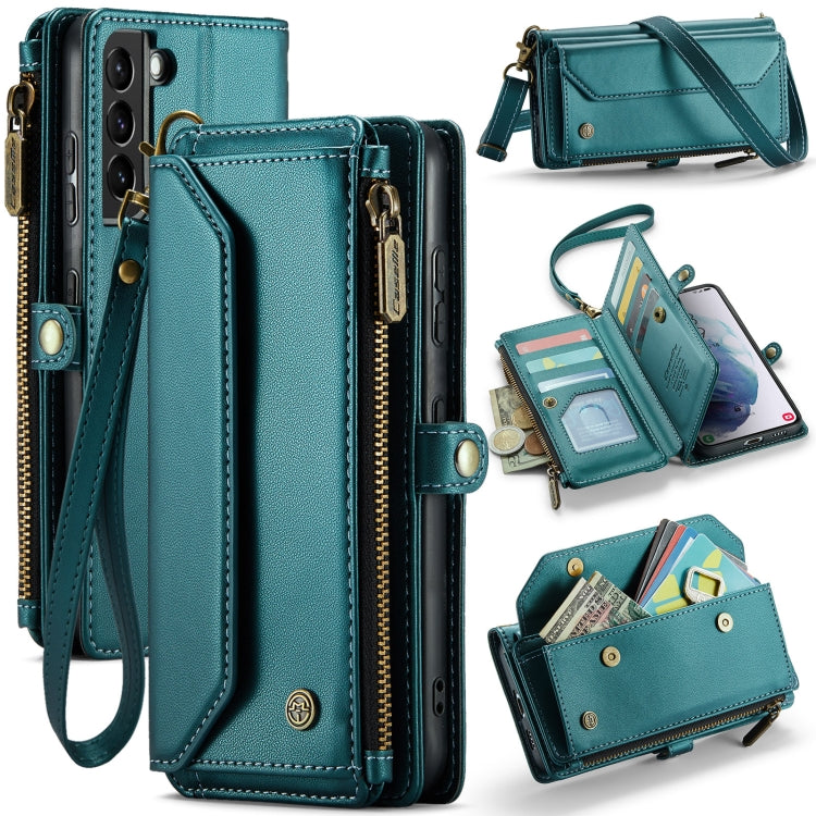 For Samsung Galaxy S21+ 5G CaseMe C36 Card Slots Zipper Wallet RFID Anti-theft Leather Phone Case(Blue-green) - Galaxy S21+ 5G Cases by CaseMe | Online Shopping South Africa | PMC Jewellery | Buy Now Pay Later Mobicred