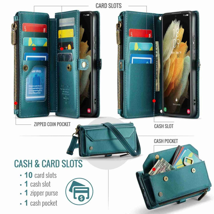 For Samsung Galaxy S21 Ultra 5G CaseMe C36 Card Slots Zipper Wallet RFID Anti-theft Leather Phone Case(Blue-green) - Galaxy S21 Ultra 5G Cases by CaseMe | Online Shopping South Africa | PMC Jewellery | Buy Now Pay Later Mobicred