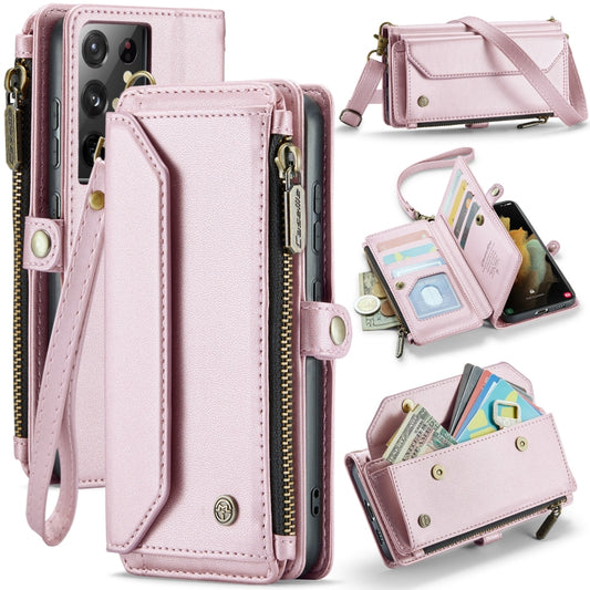 For Samsung Galaxy S21 Ultra 5G CaseMe C36 Card Slots Zipper Wallet RFID Anti-theft Leather Phone Case(Pink) - Galaxy S21 Ultra 5G Cases by CaseMe | Online Shopping South Africa | PMC Jewellery | Buy Now Pay Later Mobicred