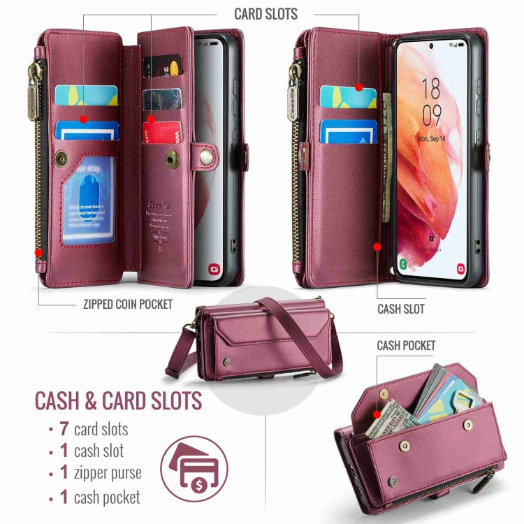 For Samsung Galaxy S21 5G CaseMe C36 Card Slots Zipper Wallet RFID Anti-theft Leather Phone Case(Wine Red) - Galaxy S21 5G Cases by CaseMe | Online Shopping South Africa | PMC Jewellery | Buy Now Pay Later Mobicred