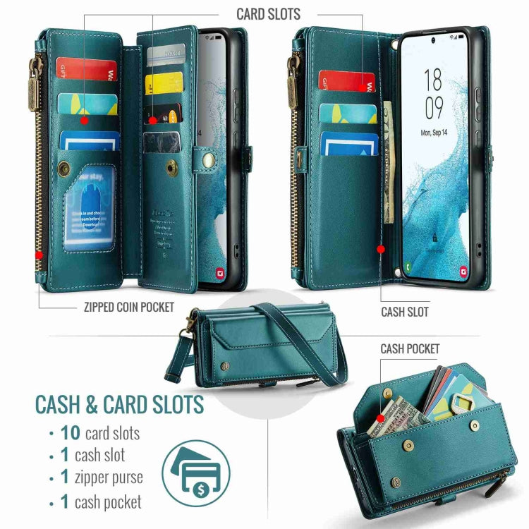 For Samsung Galaxy S22+ 5G CaseMe C36 Card Slots Zipper Wallet RFID Anti-theft Leather Phone Case(Blue-green) - Galaxy S22+ 5G Cases by CaseMe | Online Shopping South Africa | PMC Jewellery | Buy Now Pay Later Mobicred