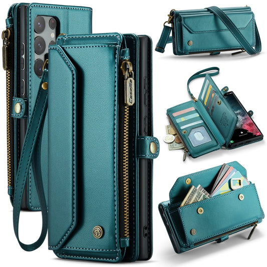 For Samsung Galaxy S22 Ultra 5G CaseMe C36 Card Slots Zipper Wallet RFID Anti-theft Leather Phone Case(Blue-green) - Galaxy S22 Ultra 5G Cases by CaseMe | Online Shopping South Africa | PMC Jewellery | Buy Now Pay Later Mobicred