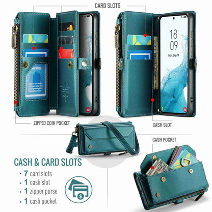 For Samsung Galaxy S22 5G CaseMe C36 Card Slots Zipper Wallet RFID Anti-theft Leather Phone Case(Blue-green) - Galaxy S22 5G Cases by CaseMe | Online Shopping South Africa | PMC Jewellery | Buy Now Pay Later Mobicred