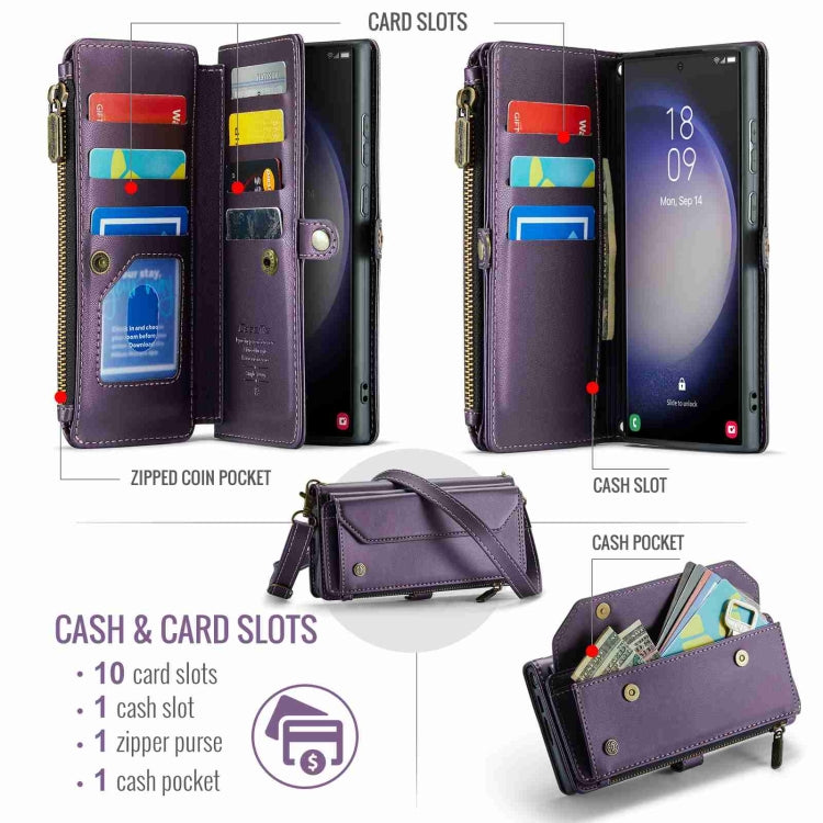 For Samsung Galaxy S23 Ultra 5G CaseMe C36 Card Slots Zipper Wallet RFID Anti-theft Leather Phone Case(Purple) - Galaxy S23 Ultra 5G Cases by CaseMe | Online Shopping South Africa | PMC Jewellery | Buy Now Pay Later Mobicred