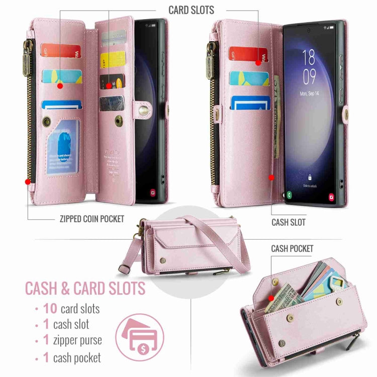 For Samsung Galaxy S23 Ultra 5G CaseMe C36 Card Slots Zipper Wallet RFID Anti-theft Leather Phone Case(Pink) - Galaxy S23 Ultra 5G Cases by CaseMe | Online Shopping South Africa | PMC Jewellery | Buy Now Pay Later Mobicred