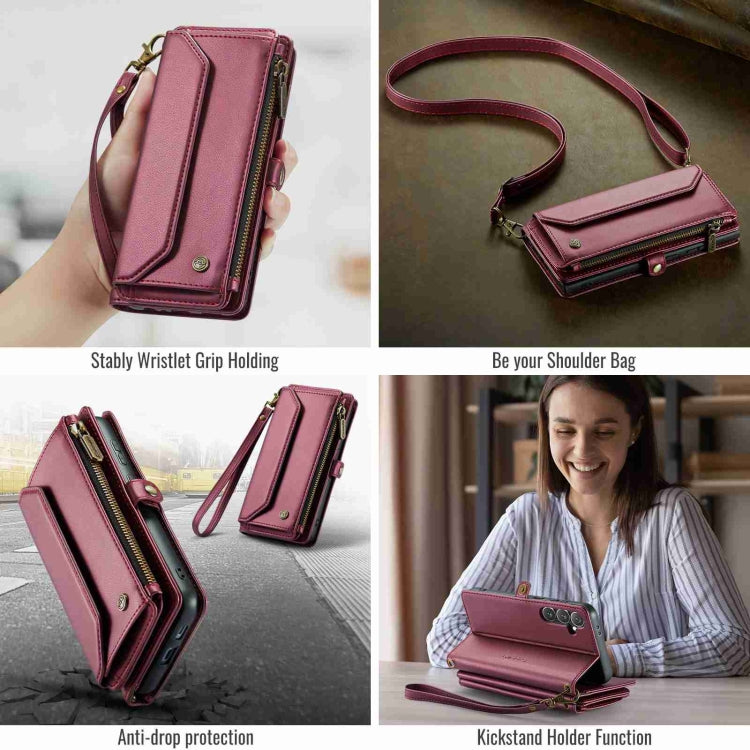 For Samsung Galaxy S24+ 5G CaseMe C36 Card Slots Zipper Wallet RFID Anti-theft Leather Phone Case(Wine Red) - Galaxy S24+ 5G Cases by CaseMe | Online Shopping South Africa | PMC Jewellery | Buy Now Pay Later Mobicred