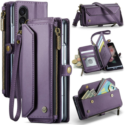 For Samsung Galaxy Z Fold3 CaseMe C36 Card Slots Zipper Wallet RFID Anti-theft Leather Phone Case(Purple) - Galaxy Phone Cases by CaseMe | Online Shopping South Africa | PMC Jewellery | Buy Now Pay Later Mobicred