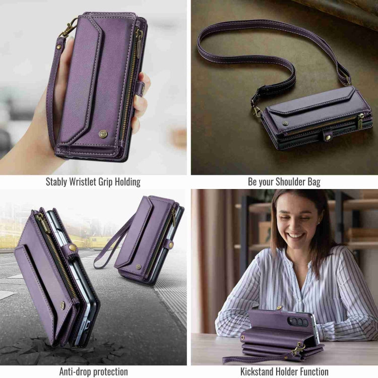 For Samsung Galaxy Z Fold3 CaseMe C36 Card Slots Zipper Wallet RFID Anti-theft Leather Phone Case(Purple) - Galaxy Phone Cases by CaseMe | Online Shopping South Africa | PMC Jewellery | Buy Now Pay Later Mobicred