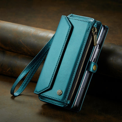 For Samsung Galaxy Z Fold3 CaseMe C36 Card Slots Zipper Wallet RFID Anti-theft Leather Phone Case(Blue-green) - Galaxy Phone Cases by CaseMe | Online Shopping South Africa | PMC Jewellery | Buy Now Pay Later Mobicred