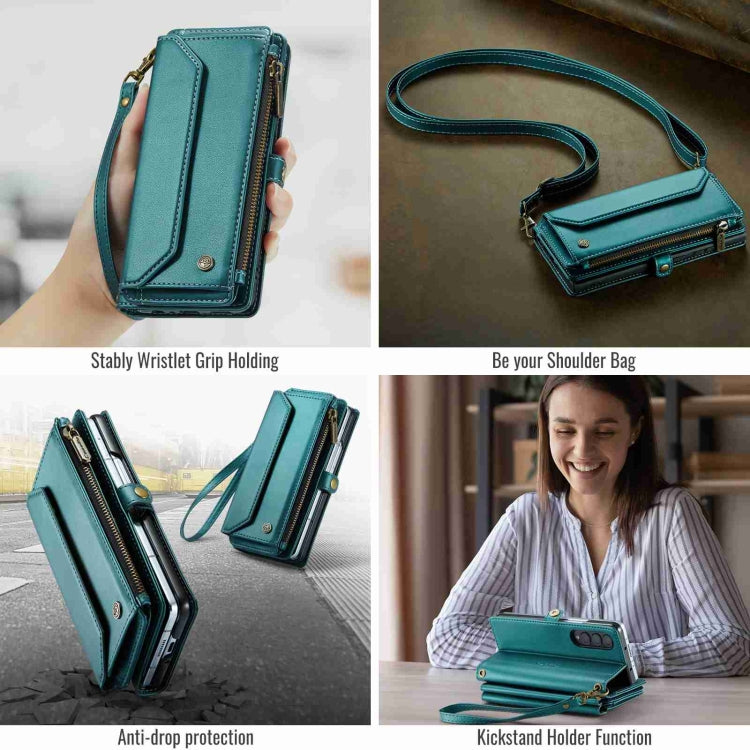 For Samsung Galaxy Z Fold4 CaseMe C36 Card Slots Zipper Wallet RFID Anti-theft Leather Phone Case(Blue-green) - Galaxy Z Fold4 5G Cases by CaseMe | Online Shopping South Africa | PMC Jewellery | Buy Now Pay Later Mobicred