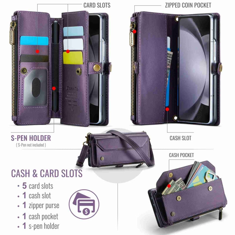 For Samsung Galaxy Z Fold5 CaseMe C36 Card Slots Zipper Wallet RFID Anti-theft Leather Phone Case(Purple) - Galaxy Z Fold5 Cases by CaseMe | Online Shopping South Africa | PMC Jewellery | Buy Now Pay Later Mobicred